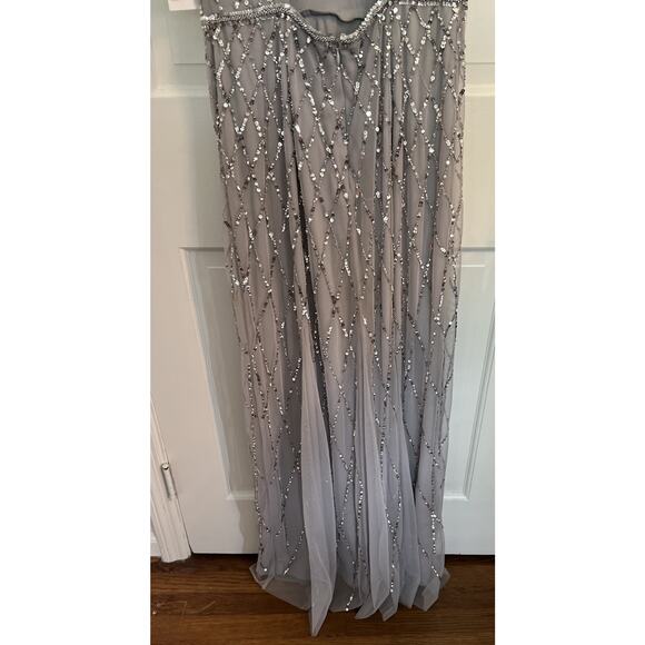 Adrianna Papell Platinum Size 10 Silver Beaded Tulle Bridesmaids Dress Formal - Picture 6 of 16